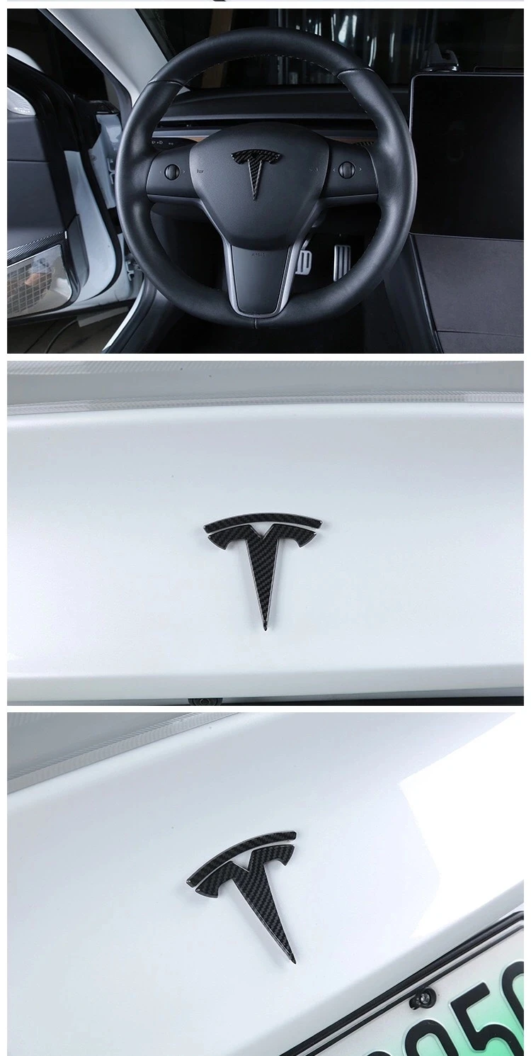 Автомобильная наклейка с логотипом на руль Т-образный логотип аксессуары для интерьера узор из углеродного волокна глянцевый коврик Tesla модели 3 и Y