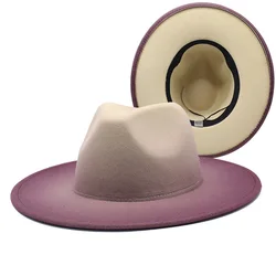 Autumn Winter Fashion width Brim Jazz Hats 2 Tone Spray-Paint Gradients Color Men Women Custom