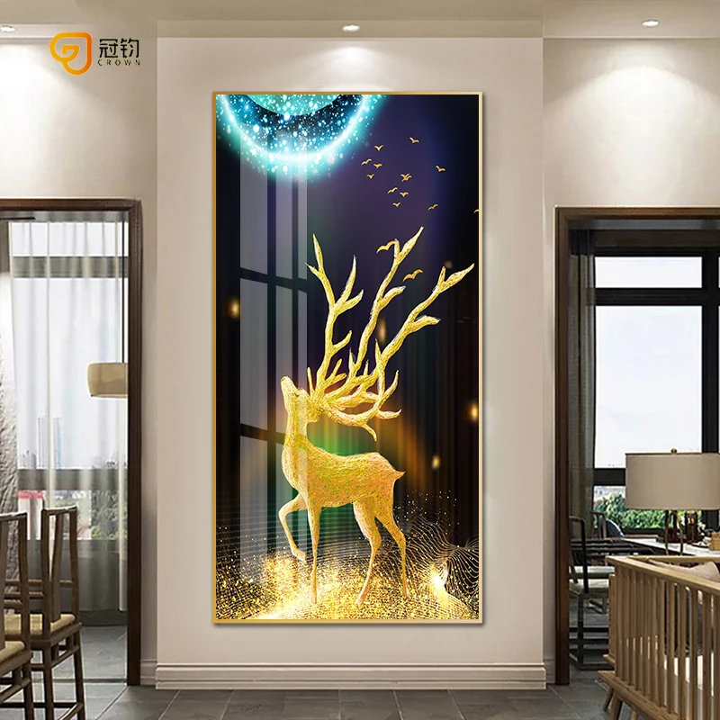 Home Decor Nordic Abstract Gold Line Golden Deer Moon Wall Art Pictures acrylic porcelain glass crystal  painting 5d diamond