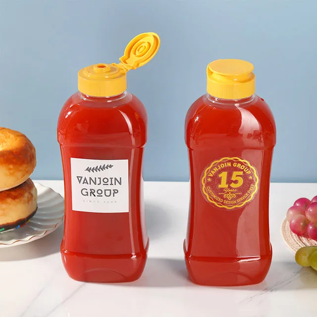 Wholesale 500ml Plastic Jam Honey Jar Ketchup Mayonnaise Empty Sauce Container Squeeze Honey Bottle  with Flip Cap
