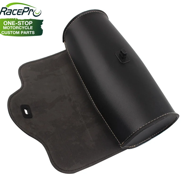 Motorcycle Barrel Saddle Bag Black PU Leather Side Tail Luggage Bag Tool Storage For Harley Cafe Racer Honda Suzuki Chopper