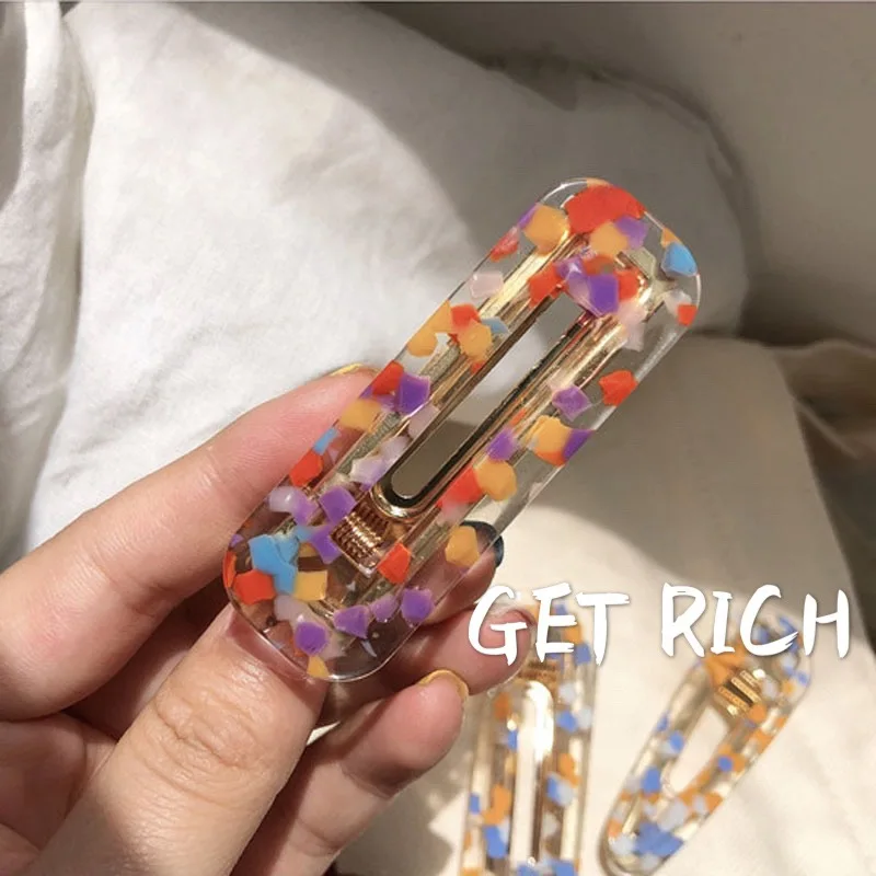wholesale Acrylic Alloy Korean Hairgrips one-word Clip Star Glitter Jelly Marble Headdress