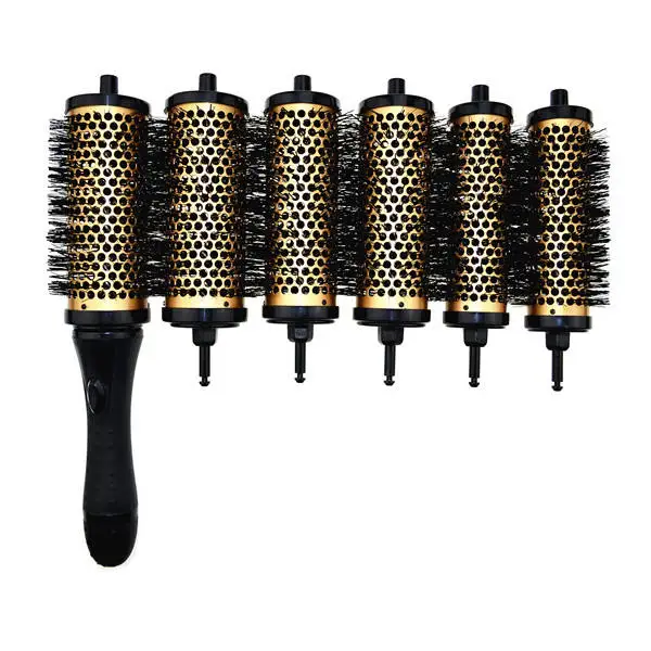 Factory sells six-pack removable handle bristle roller brush with aluminum ceramic barrel curler cushion Brush