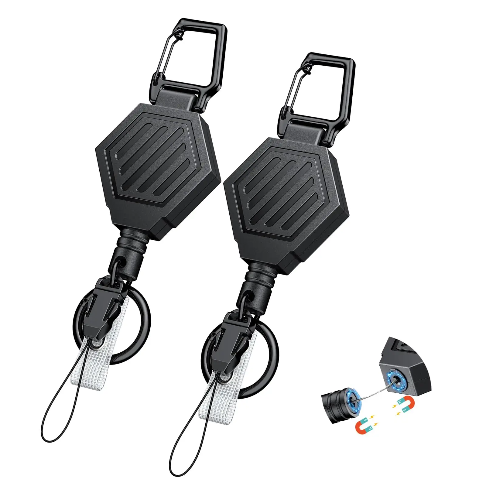 Heavy Duty Retractable Keychain with Magnetic Closure Tactical ID Badge Holder Reel Magnetic Carabiner Clip Badge Reel