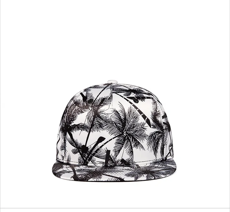 Flat Brim Palm Tree Print Fashion Snapback Cap 6 Panel Polyester Hip Hop Hat