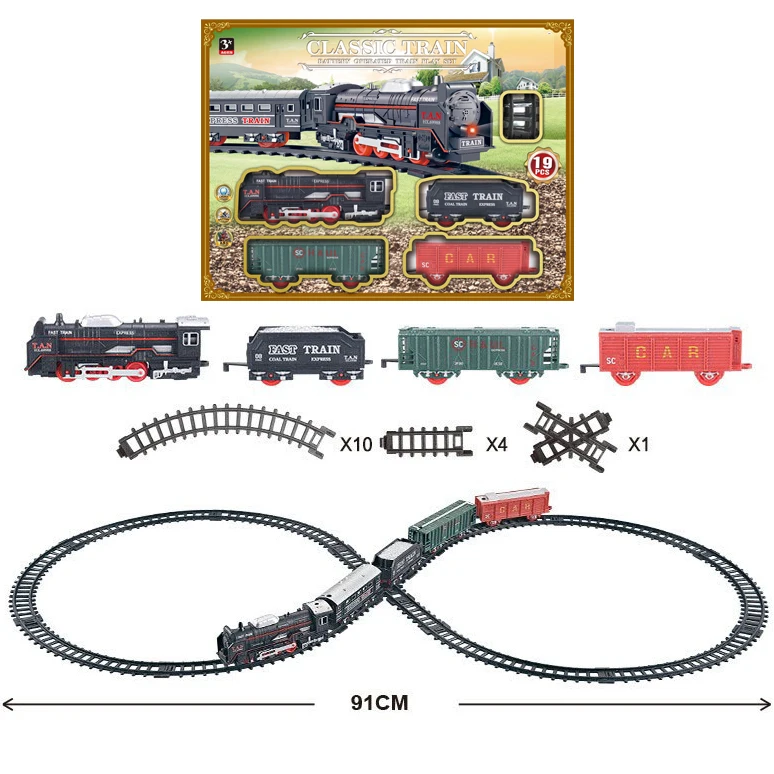 Hot selling 19 Pcs electric rail rail rail train toys for children DIY assembly plastic train track set