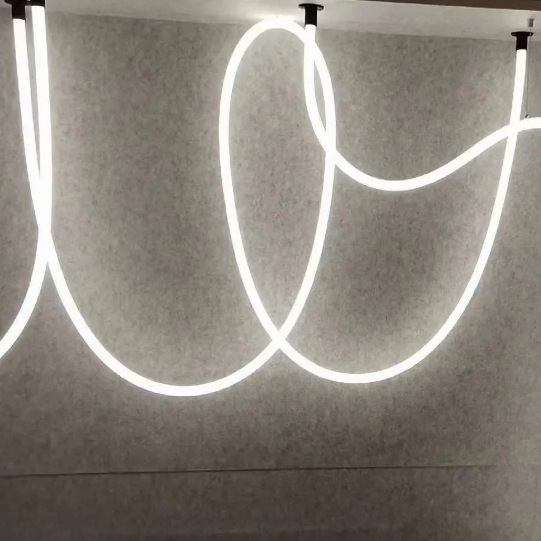 Modern 360-degree Flex Neon Led Linear Light Chandelier Creative 16mm 18mm 22mm 25mm 30mm Diameter Pendant Lamp 30mm Linear