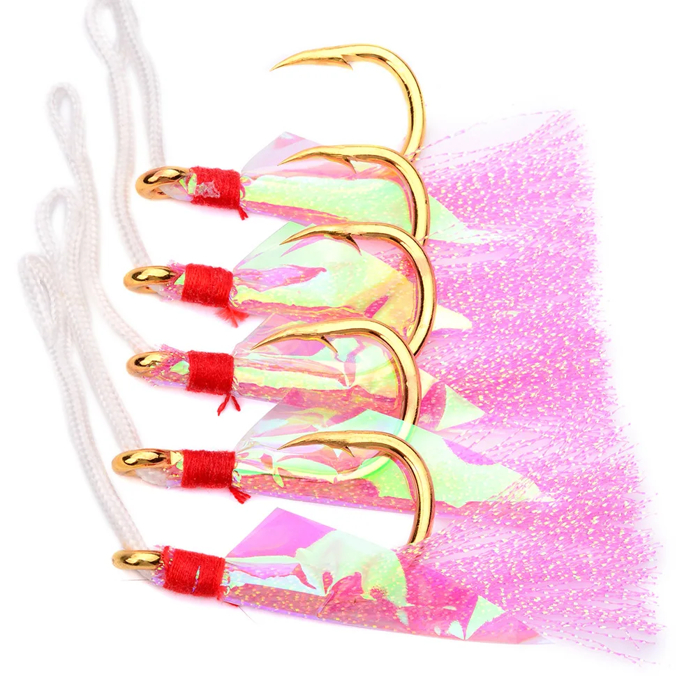 5pcs/pkt Golden sea fishing hook jigging assist hook 1/0 3/0 5/0 7/0 9/0 11/0 13/0 focus Alaska Big Fish