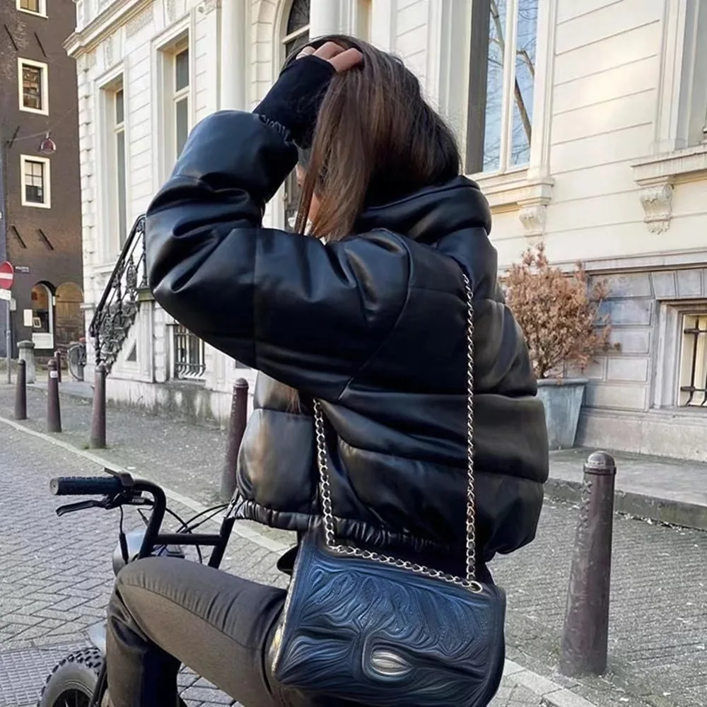 2023 Winter Women Jacket Plus Size Zipper Custom Bubble Coats Shiny Sport Hoodies Bubble Down Coat Puffer Jacket Women