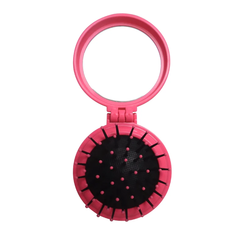 Professional Folding Mini Plastic Travel Pocket Comb hair brush with Mirror for girl