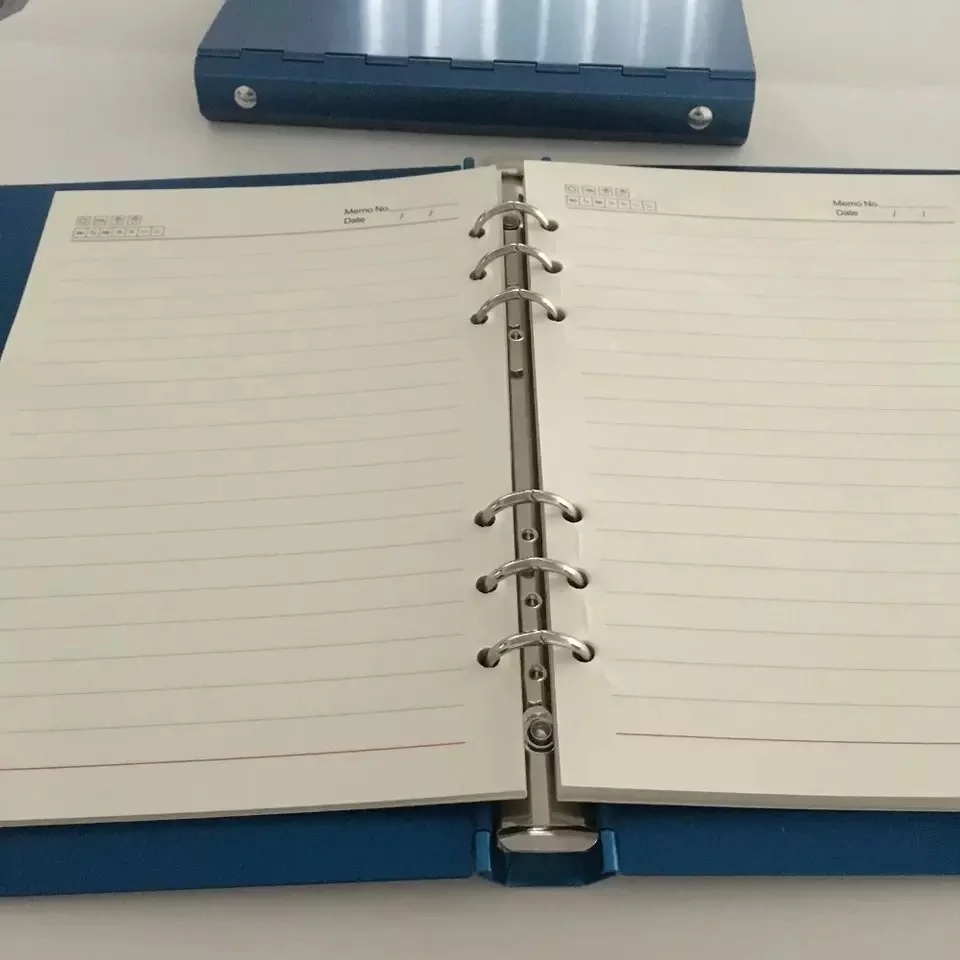 Custom Engraved Logo A4/A5/A6 Office Supply Printed Promotion 6-Rings Loose Leaf Aluminum Notebook Metal Cover Hardcover