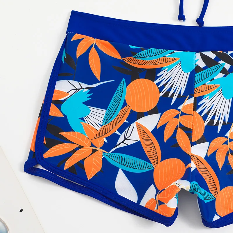 Feimale Fitness Sports Bikini 3 Piece Set Bra Boyleg Shorts Vintage Printed Beachwear Women Sexy Swimsuit Wholesale Swimwear