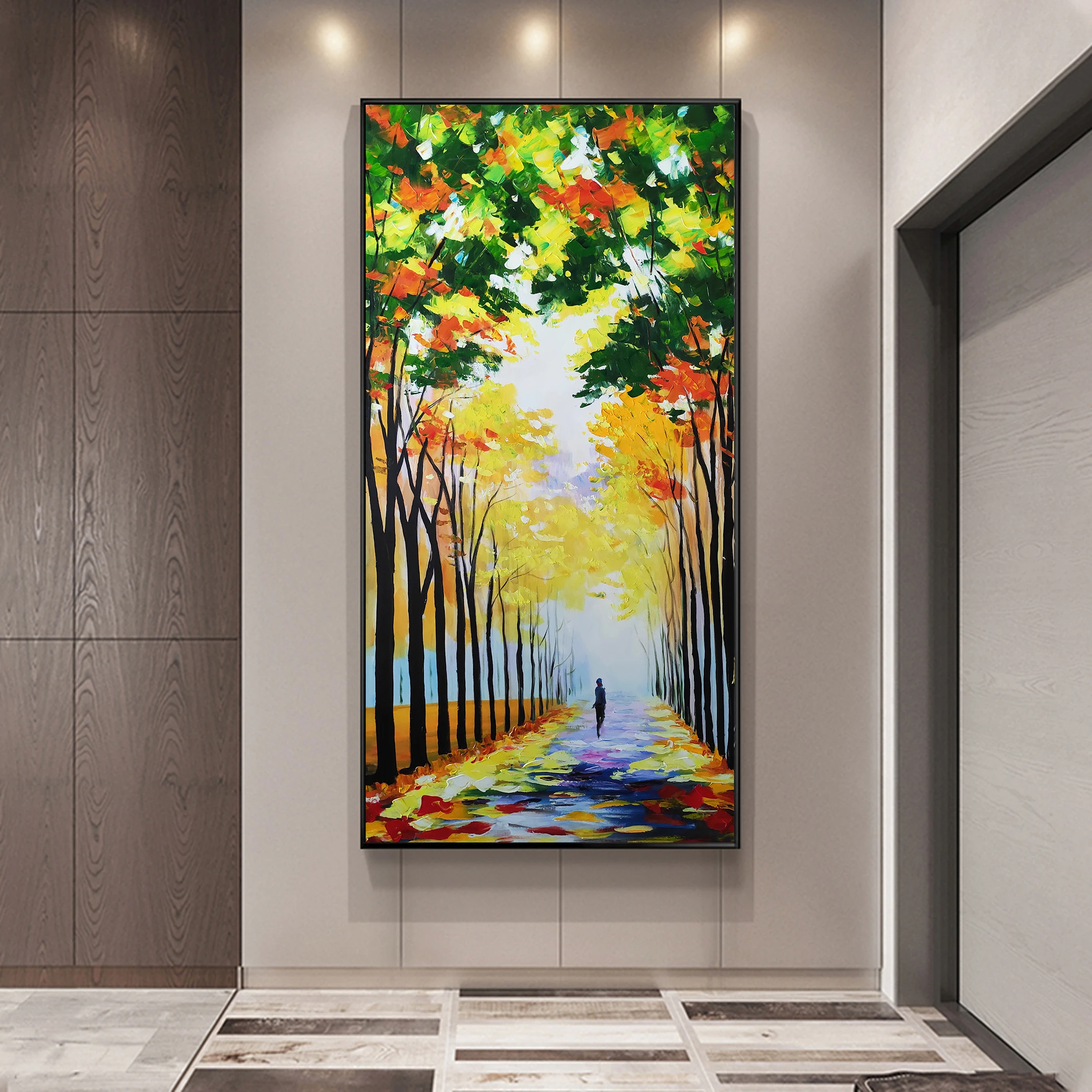 Handpainted Abstract Oil Painting of a Colorful Tree on Canvas Landscape Artwork