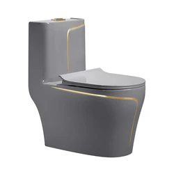 Inodoro luxury one piece ceramic Wc water closet porcelain gold line black colored toilets bowl for bathroom