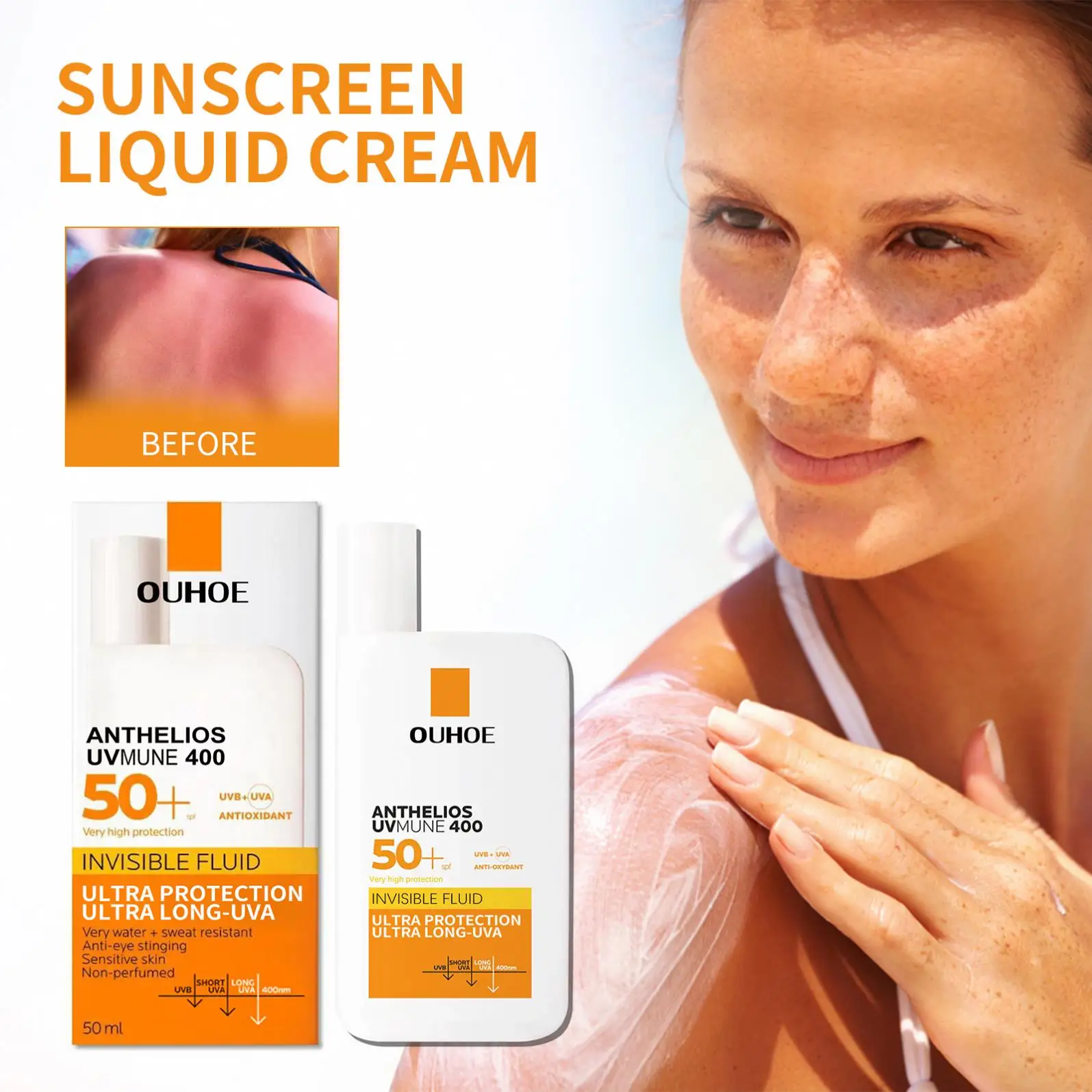 OUHOE Wholesale Skin Care Sunscreen Spf 50 Face & Body UVA/UVB Protection Water Resistant Sun Screen Lotion Sunblock Cream