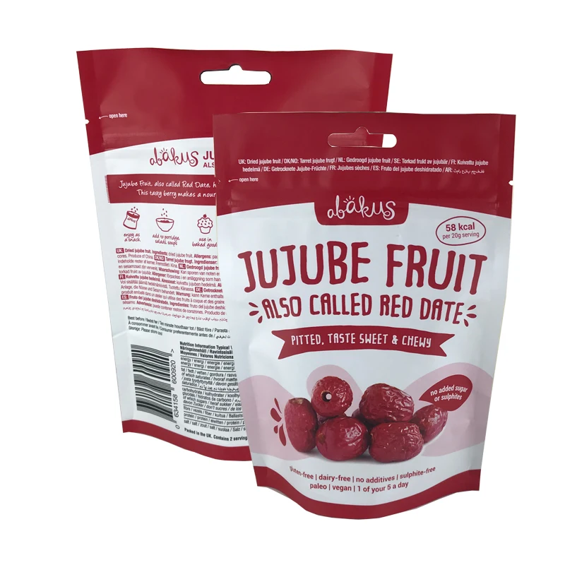 China manufacture aluminum foil pouch for snack packaging dry fruit bag with euro hole