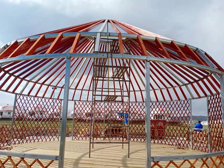 New trend 4 seasons luxury steel wooden frame ger wrought iron for garden glamping mongolian yurt