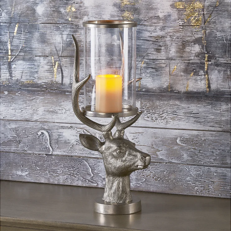 wholesale tabletop clear glass luxury silver metal deer candle holder home decor