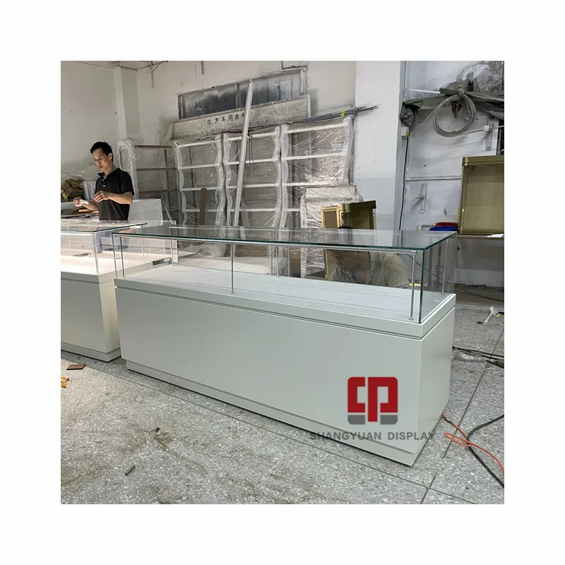 High Quality White Jewelry Display Showcase High end Gold Jewelry Glass Display Case Custom Jewelry Showcase Manufacturer