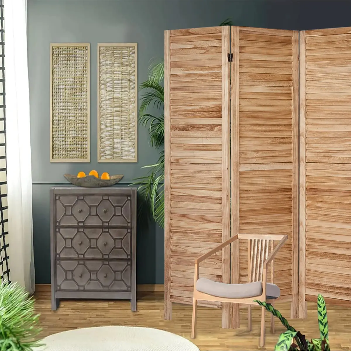 Custom Natural Woven Design Brown Color 6 Panel Folding Screen Wooden Privacy Screen Panels Restaurant Indoor Wall  Room Divider