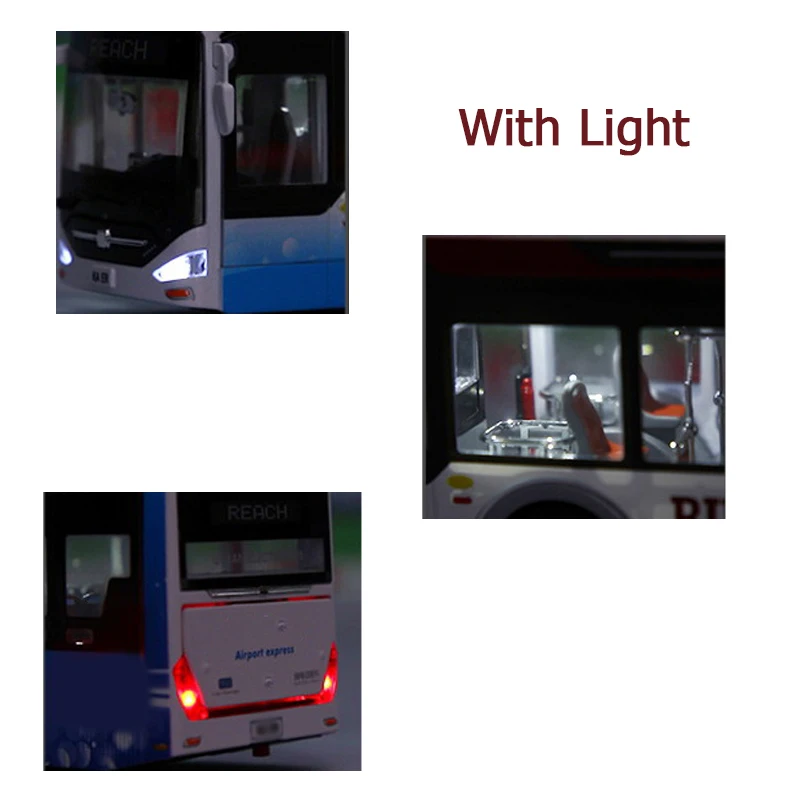 QS Low Price 1:42 Scale Alloy Kids Educational Toys Vehicle Metal Friction Function City Bus Die Cast Model Car Toys With Lights