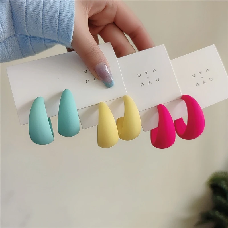 Candy Color Large Thick Huggie Acrylic Resin Hoop C Shape Girls Earrings Jewelry