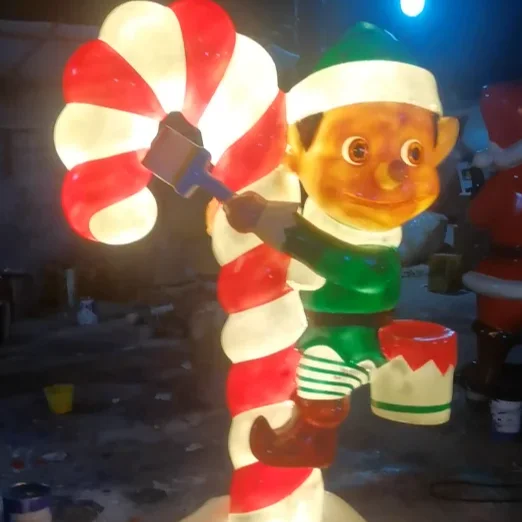 Commercial fiberglass giant large led outdoor Christmas lights life size reindeer candy cane elf display decorations