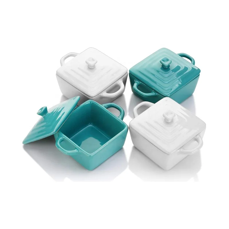 Factory price 8 Ounces Square Ceramic Ramekins for Baking