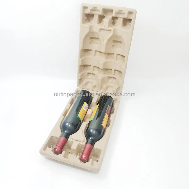 biodegradable Recyclable molded paper pulp wine tray mold pulp wine glass bottle packaging box inner insert wine pulp packaging