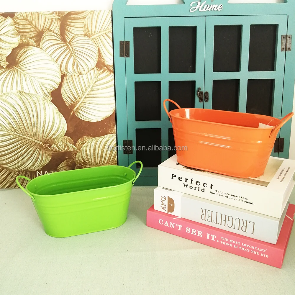 Three-piece Oval Shaped Flower Pots Zinc Custom Galvanized Metal Rustic Flower Bucket Flower Pots&Planters