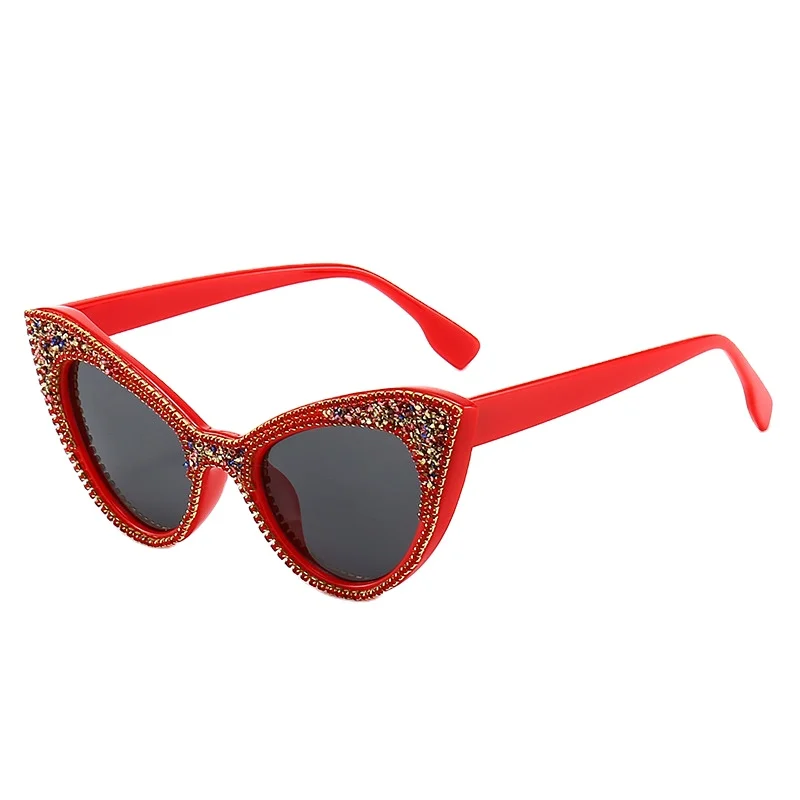 
Internet Hot Stage Show Glasses Lunettes Luxe 2021 Diamond Sunglasses Colorful Cat Eye Stick-On Crystals Sunglasses 