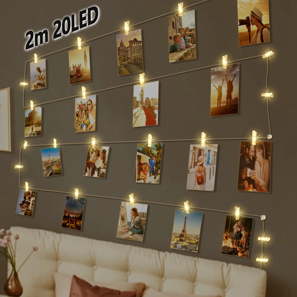 
2 м сказочные огни фото зажимы 20 светодиодов Водонепроницаемая батарея Рождественская елка украшение открытка Водонепроницаемая светодиодная фотозажим 