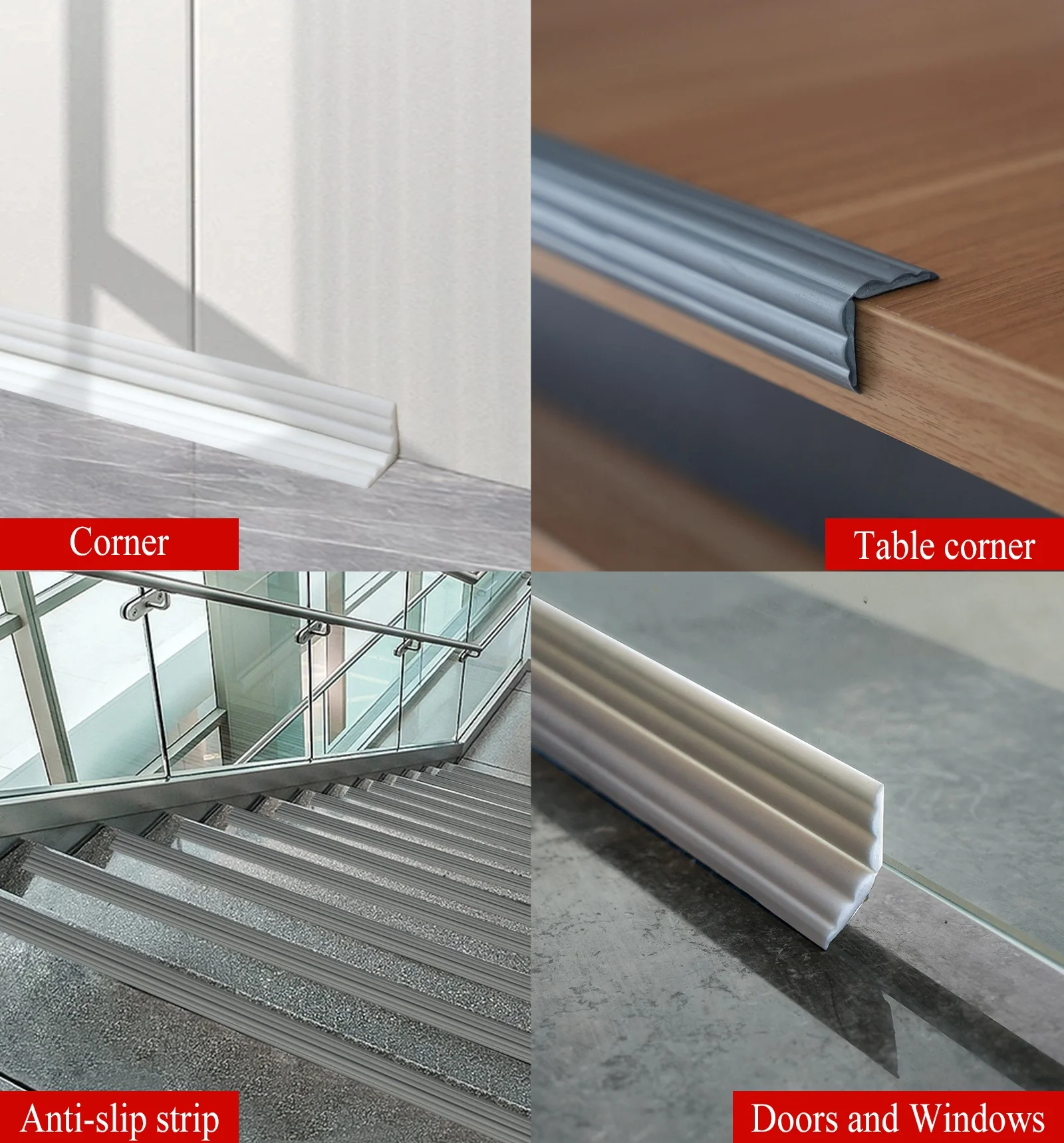Self- Adhesive edge protection strip flexible molding trim  for edge gaps for doors windows tables corners