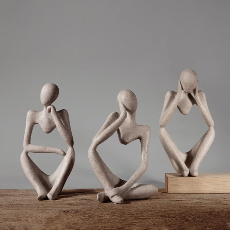Resin Statue Creative Abstract Thinker People Thinking Sculpture Miniature Figurine Craft Office Home Decoration