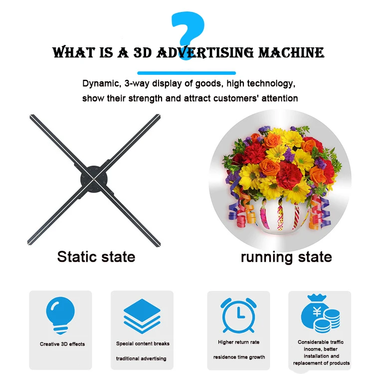 holographic 3d fan advertising machine 65cm  4K holographic projection without screen display air imaging APP control