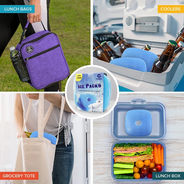 World-bio Wholesale 560mI Slim Ice Blocks Frozen/Fresh Food Reusable Gel Plastic Ice Packs Bricks For Lunch Boxes Coolers