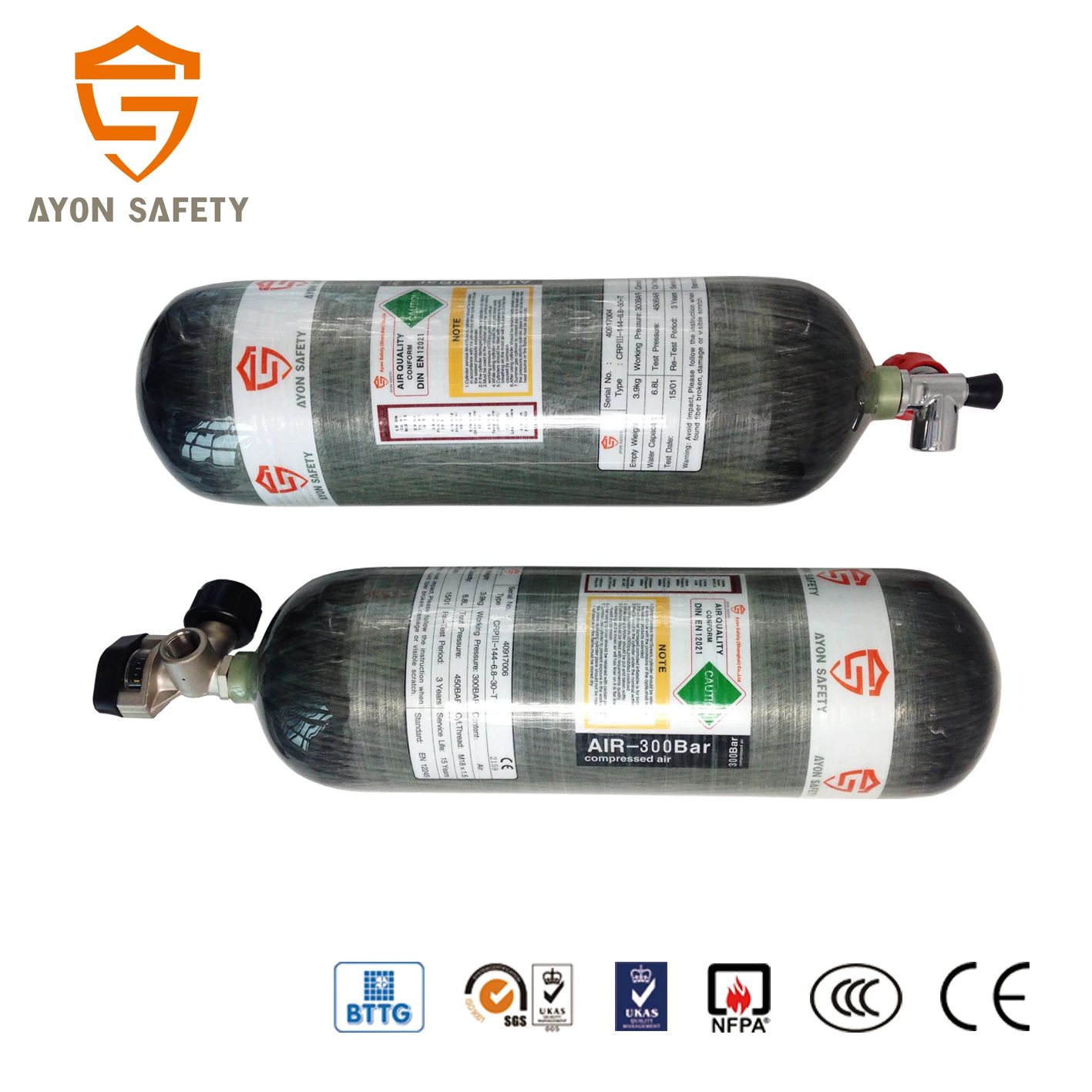 Carbon Fiber Cylinder Composite Material Tank SCUBA TANK CE Hot Sale High Pressure 300bar 6.8L Shanghai Oxygen 30M Pa EN STD