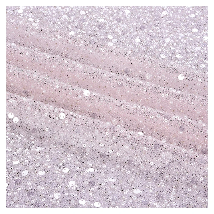 2022 new design fantasy sequin beaded luxury tulle overlay wedding dress making pink embroidery lace fabric from China