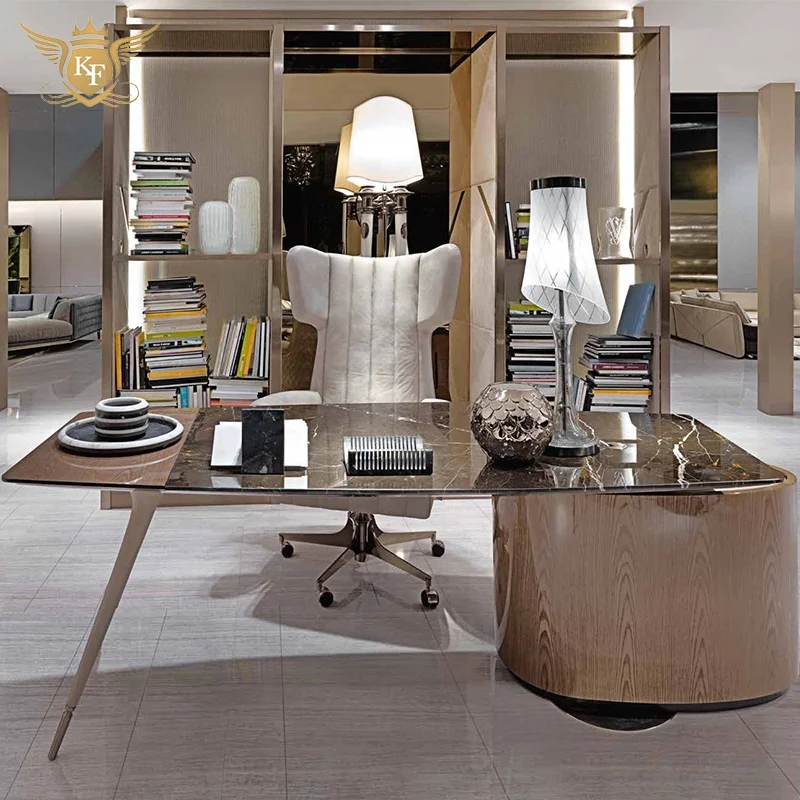 High end creative design luxury home office marble executive office desk ceo manager table with adjustable drawers