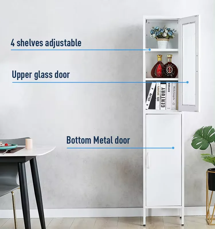 Wholesale Best Seller Adjustable Shelves with Glass and Metal Doors Storage Cabinet Glass Door Display Cabinet with Bottom Door