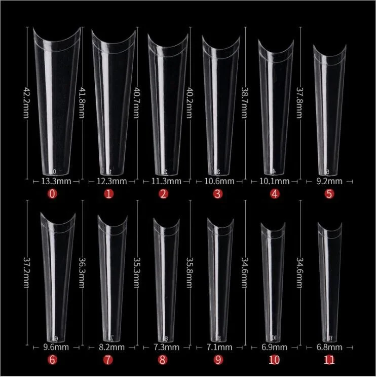  240Pcs Extra Long C Curve Nail Tips Clear UV Gel Salon Ballerina XL XXL Coffin Art