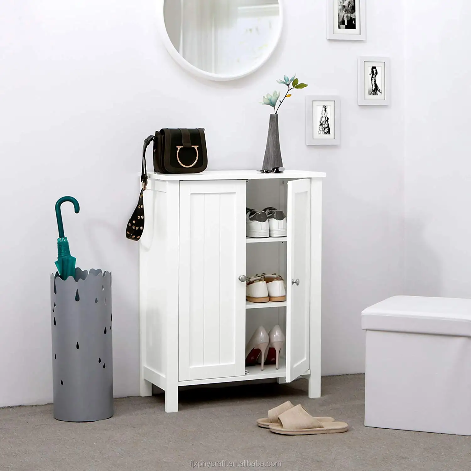 Huayao Bathroom Floor Storage Cabinet with Double Door Adjustable Shelf, 23.6 x 11.8 x 31.5 Inches White HX5-5109