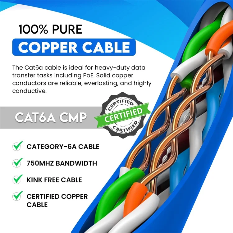 High Speed 10 GB Bulk Ethernet Cable 1000ft Cat6 F/UTP Plenum Cable with Bare Copper Conductor Cat6a Type Made of Copper