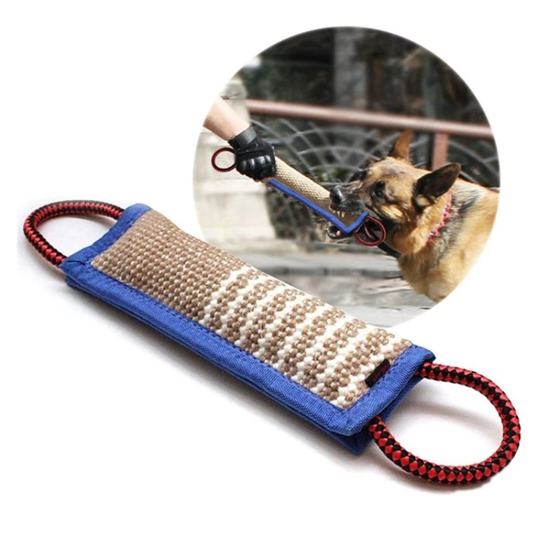 Jute Durable Dog Training Bite Pillow Cuff with 2 Cord Handles Molar Bite Stick German Shepherd Dog bite pillow