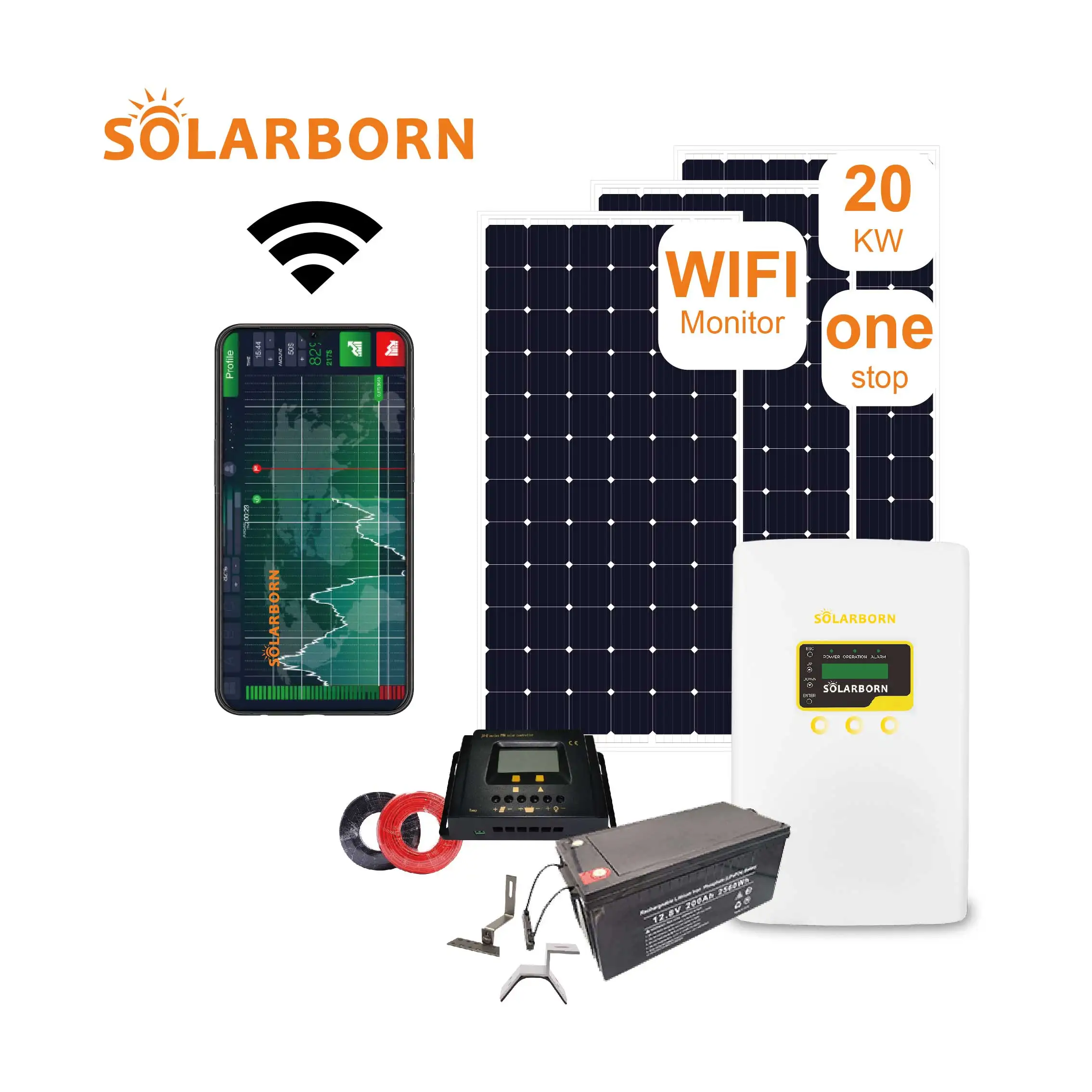 Solarborn systems price home 2kw 3kw 5kw hybrid on off grid inverter power home solar energy system for home
