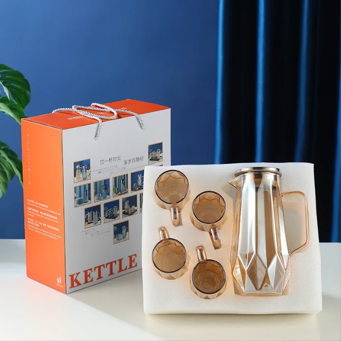 Quality Ion Plating Drinking Set Glass Pitcher Water Jug With Cup