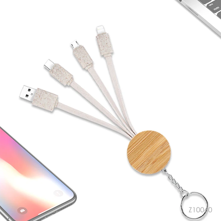 Bamboo Eco Friendly Ring 3 In 1Multifunction USB Charge Cable TYPE-C Lightning Fast Charger