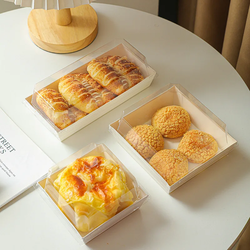 Custom logo ecofriendly printed hamburger hot dog box clear sandwich tray baking food packaging boxes for plastic lid
