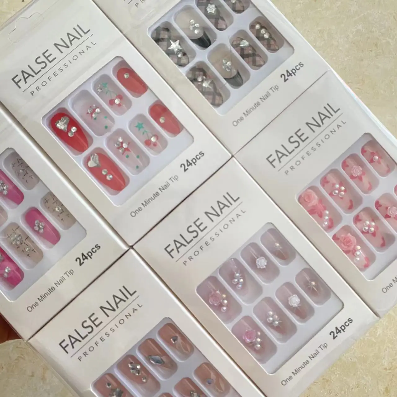 Neiss Medium whole sale short handmade press+on+nails acrylic or gel real acrylic diy press on nails kit box packaging cardboard