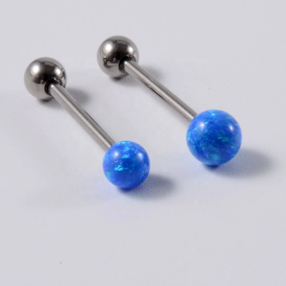 Opal Tongue Rings Round Beads Opal Ball Tongue External Thread Barbell Tragus Sexy Piercing Fashion  Body Jewelry Wholesale